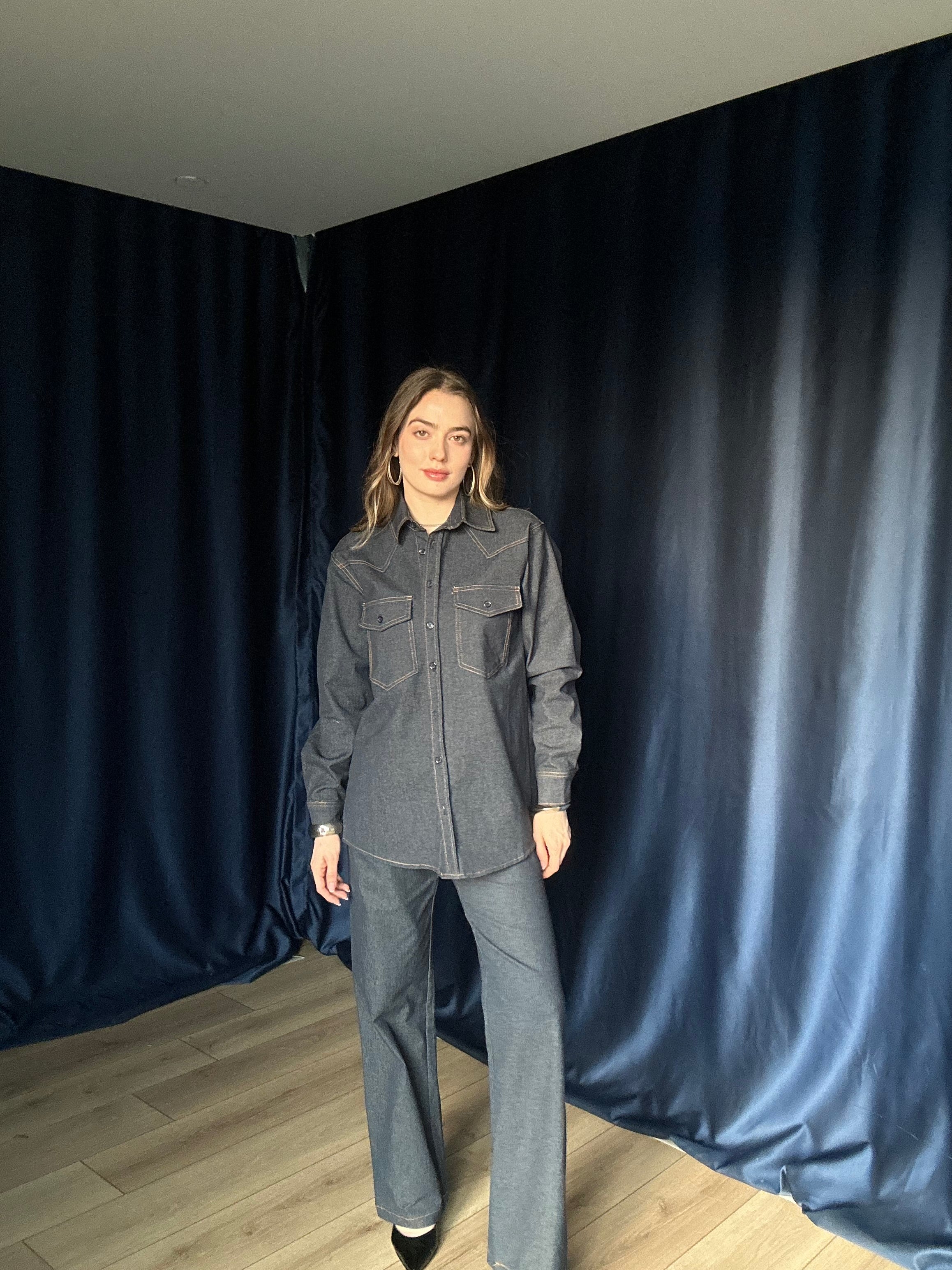 Aec Prive Women's Premium Quality Lady Denim Shirt and Trousers Set -5828