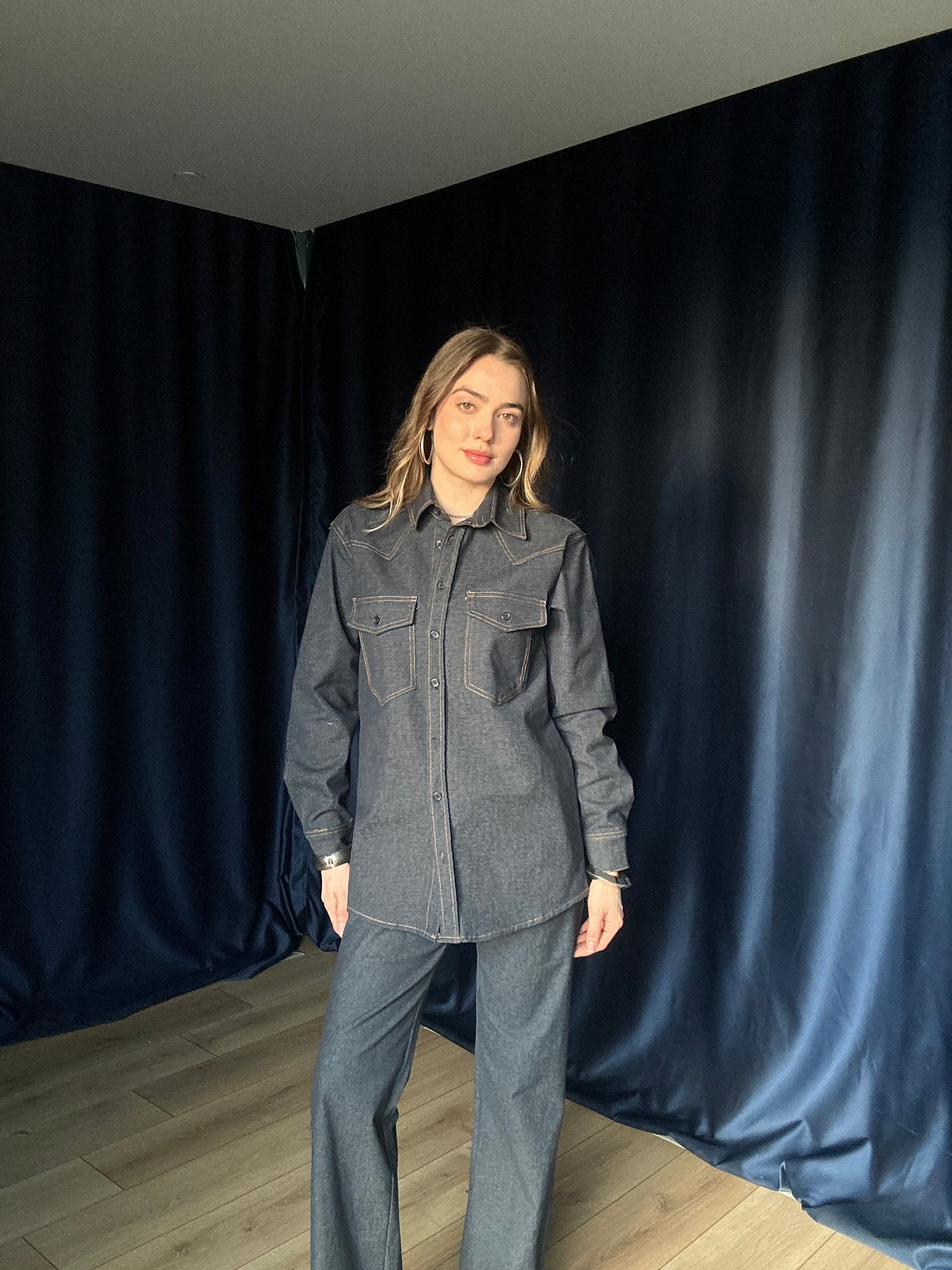 Aec Prive Women's Premium Quality Lady Denim Shirt and Trousers Set -5828