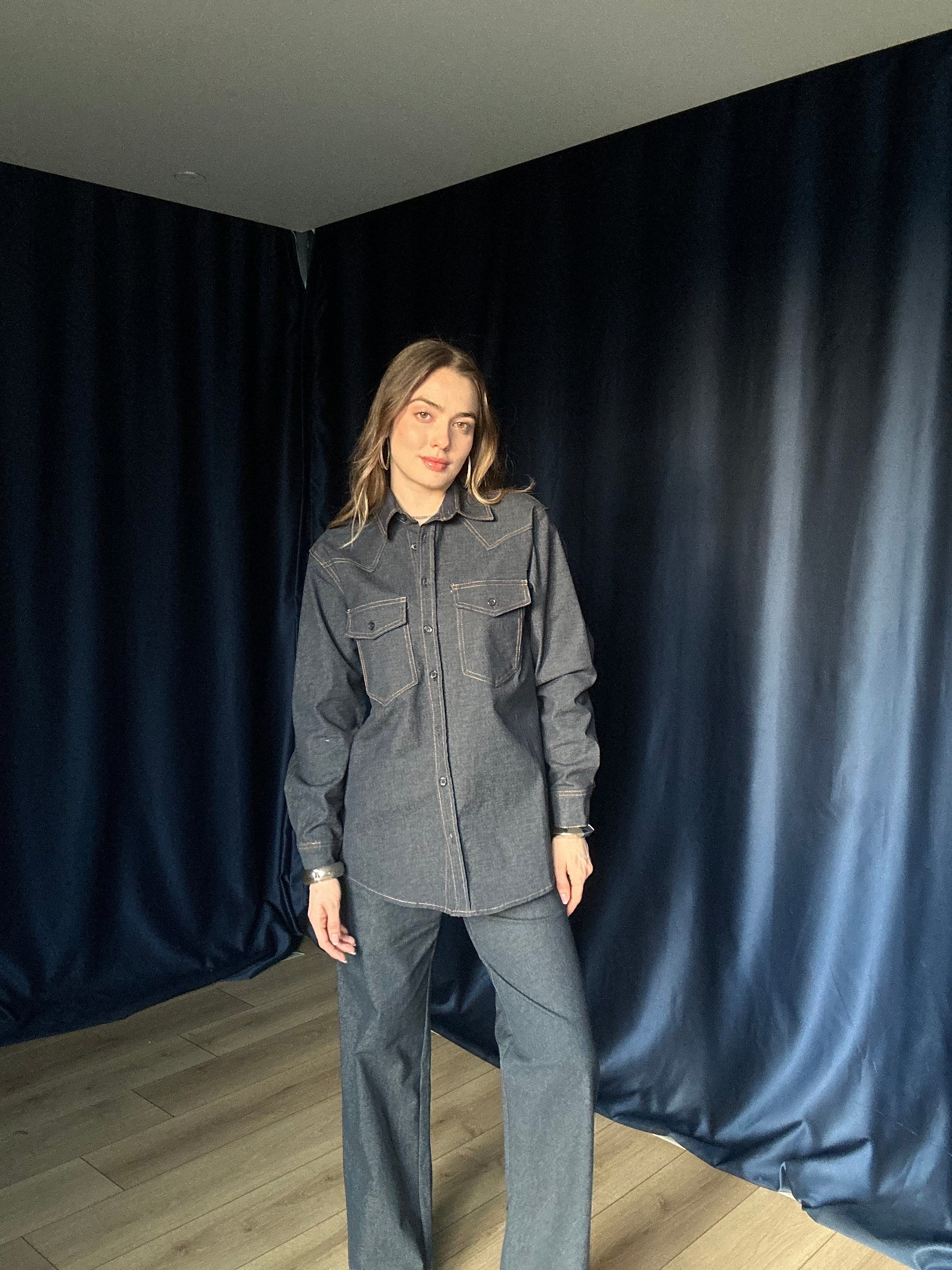 Aec Prive Women's Premium Quality Lady Denim Shirt and Trousers Set -5828