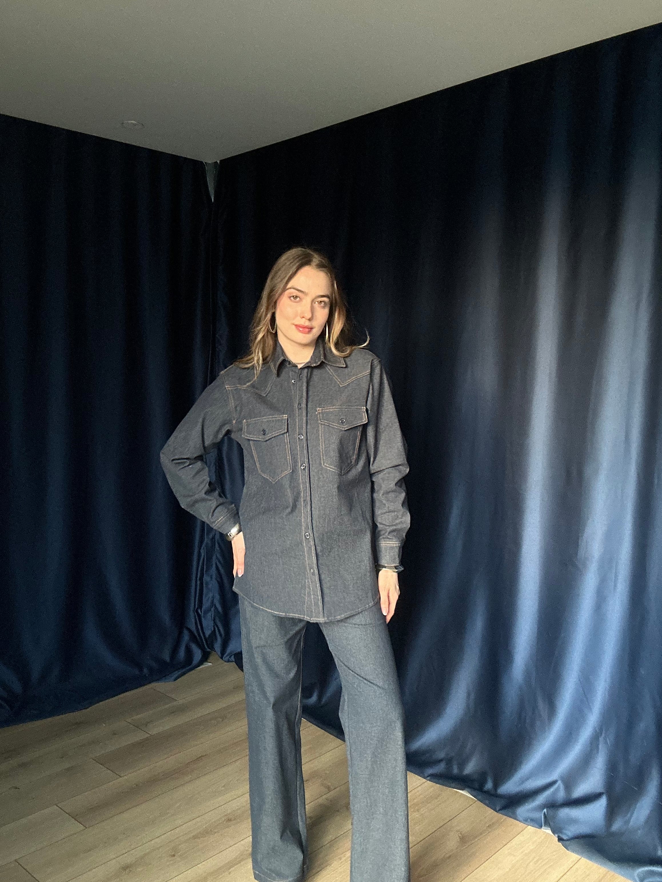 Aec Prive Women's Premium Quality Lady Denim Shirt and Trousers Set -5828