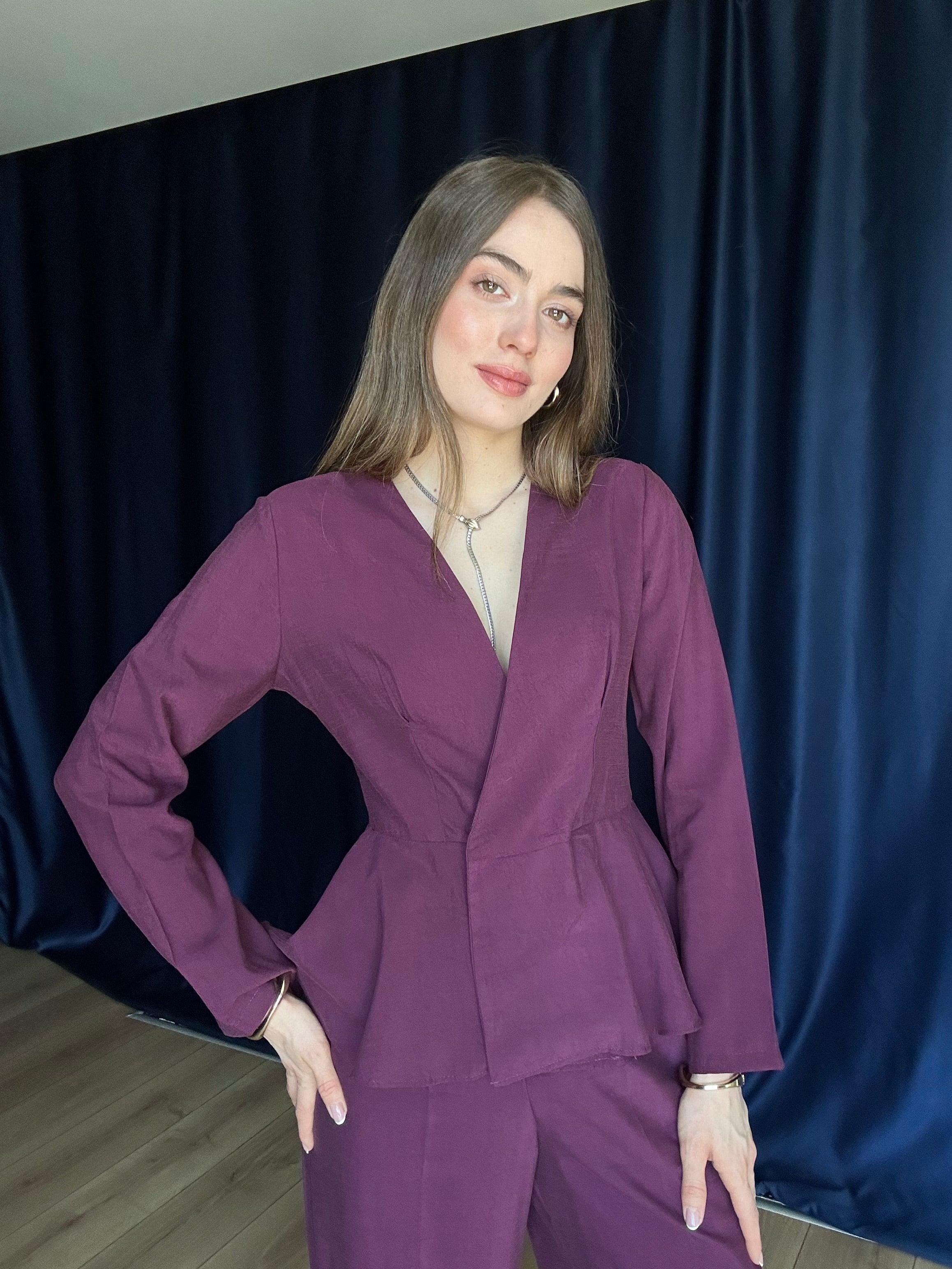 Aec Prive Women's Aura Cotton Waist-Slimming Blouse and Trousers Set -34263