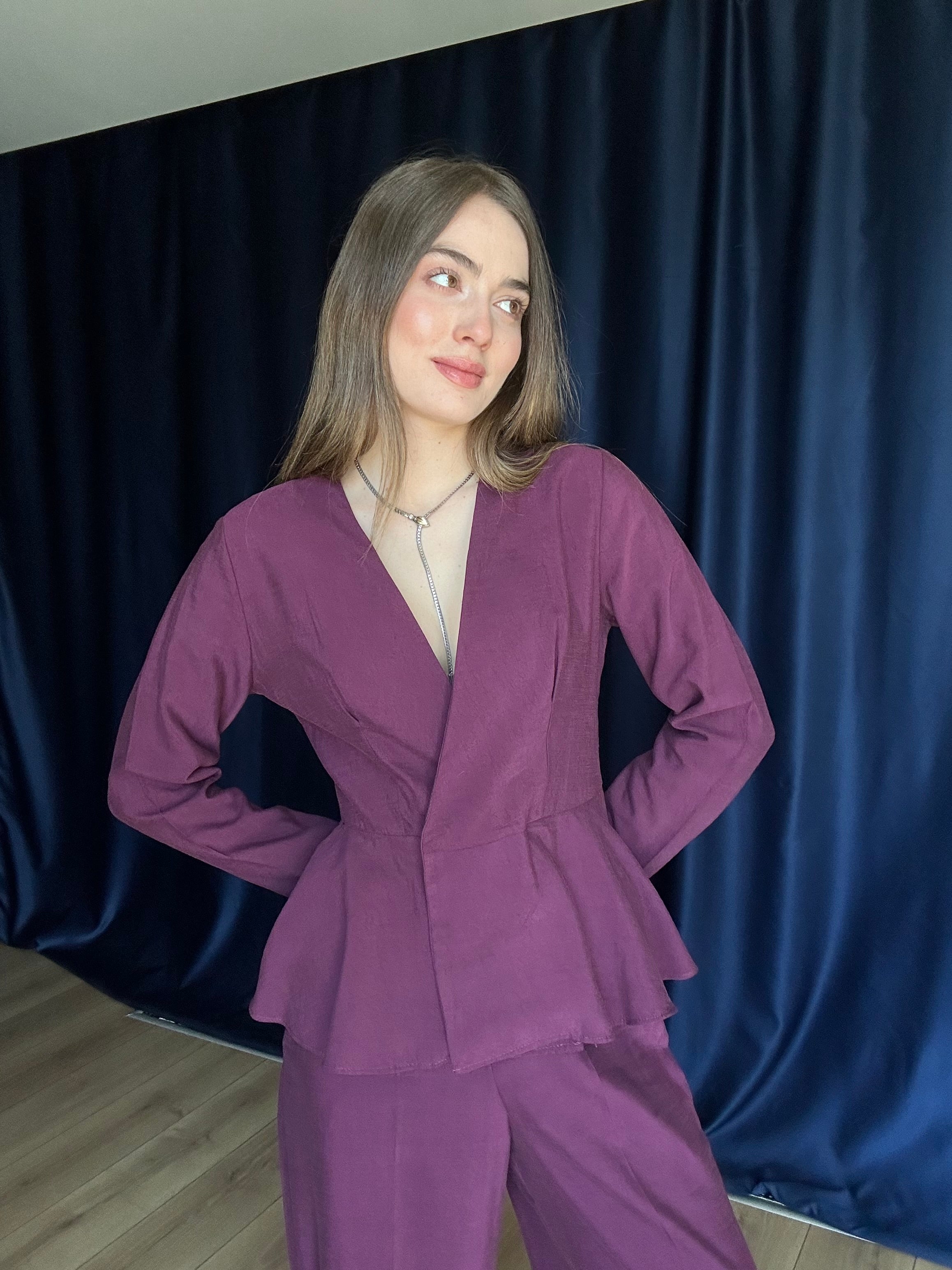 Aec Prive Women's Aura Cotton Waist-Slimming Blouse and Trousers Set -34263