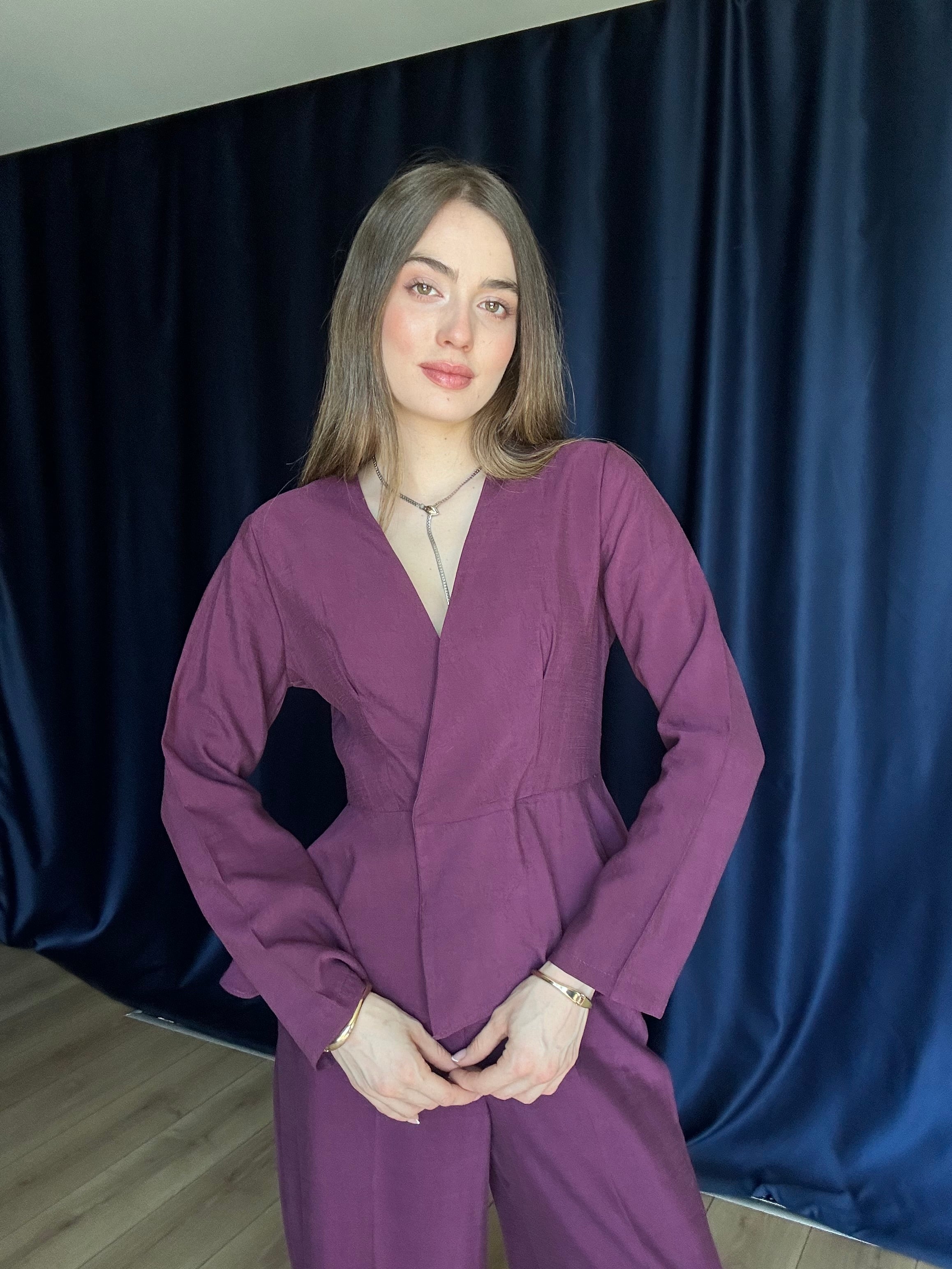 Aec Prive Women's Aura Cotton Waist-Slimming Blouse and Trousers Set -34263