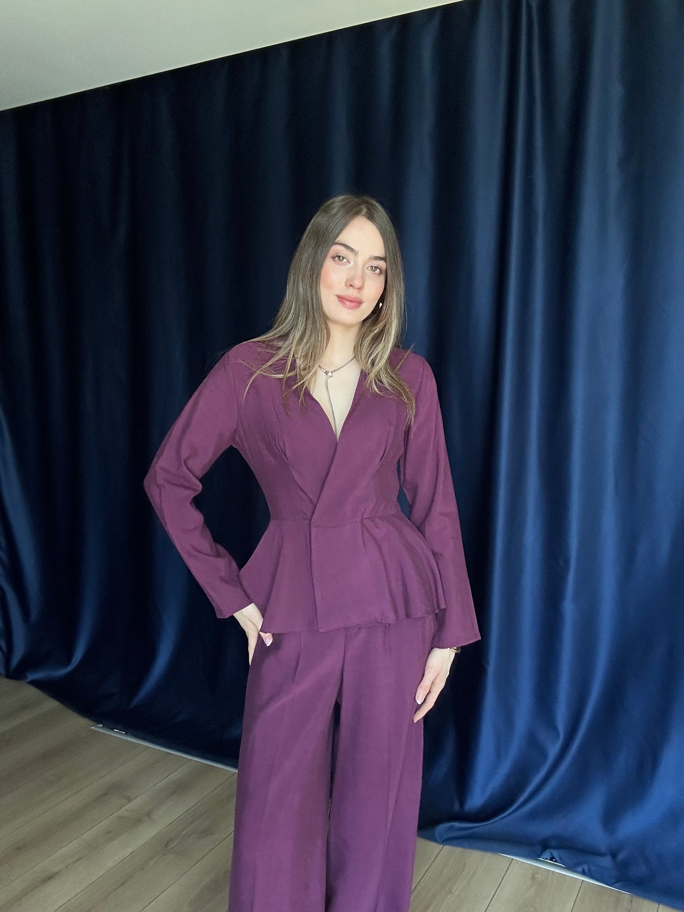 Aec Prive Women's Aura Cotton Waist-Slimming Blouse and Trousers Set -34263