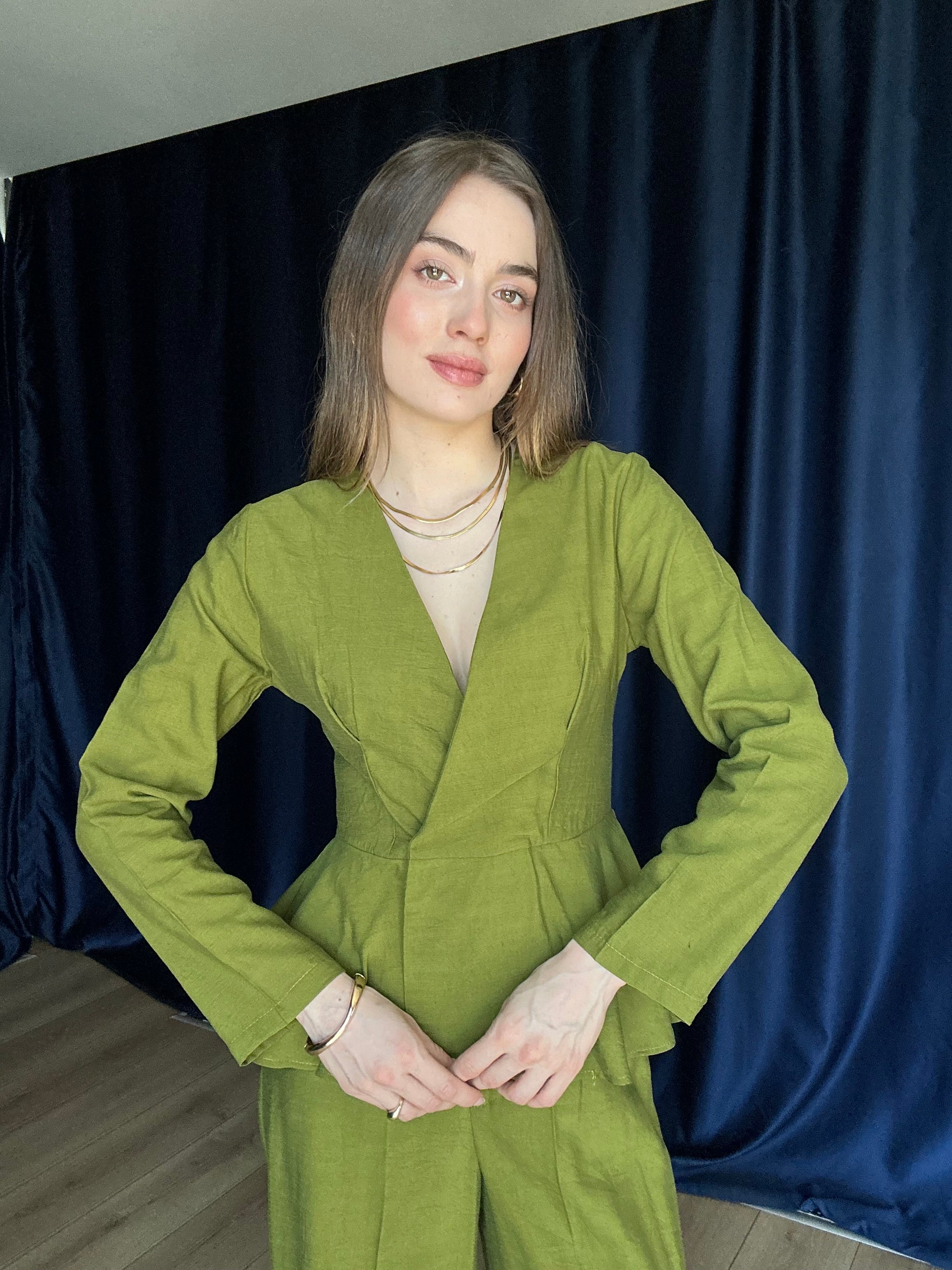 Aec Prive Women's Aura Cotton Waist-Slimming Blouse and Trousers Set -34263