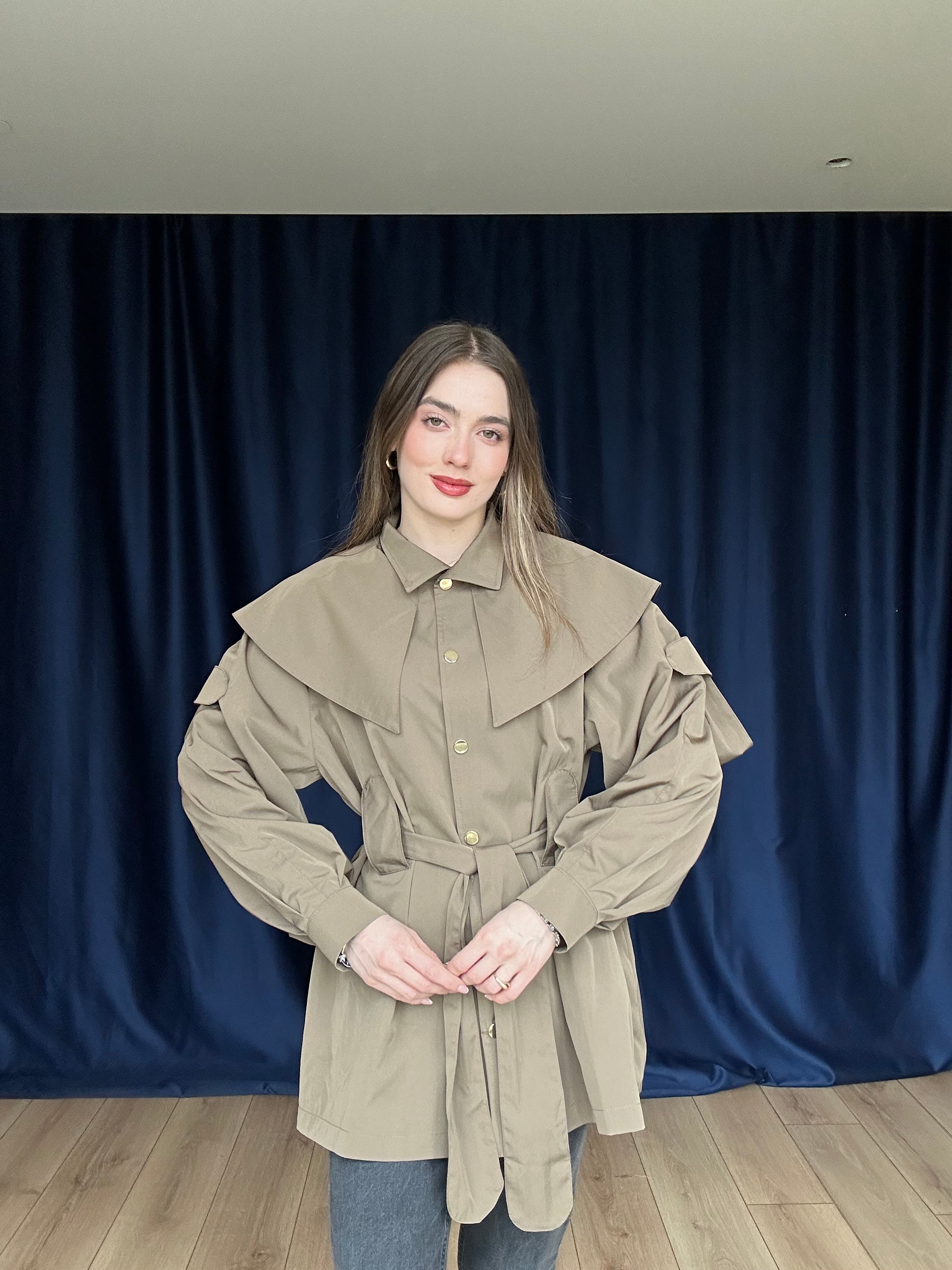 Aec Prive Kadın Couture Apoletli Pelerin Özel Tasarım Ceket- 566998