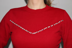 Aec Prive Kadın Kırmızı Taşlı Kazak