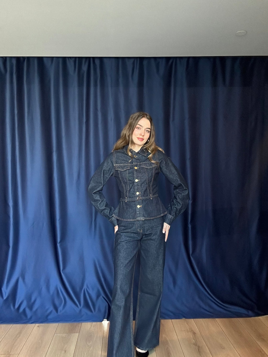 Aec Prive Kadın Lüx Kemerli Denim Ceket Pantolon Takım -675