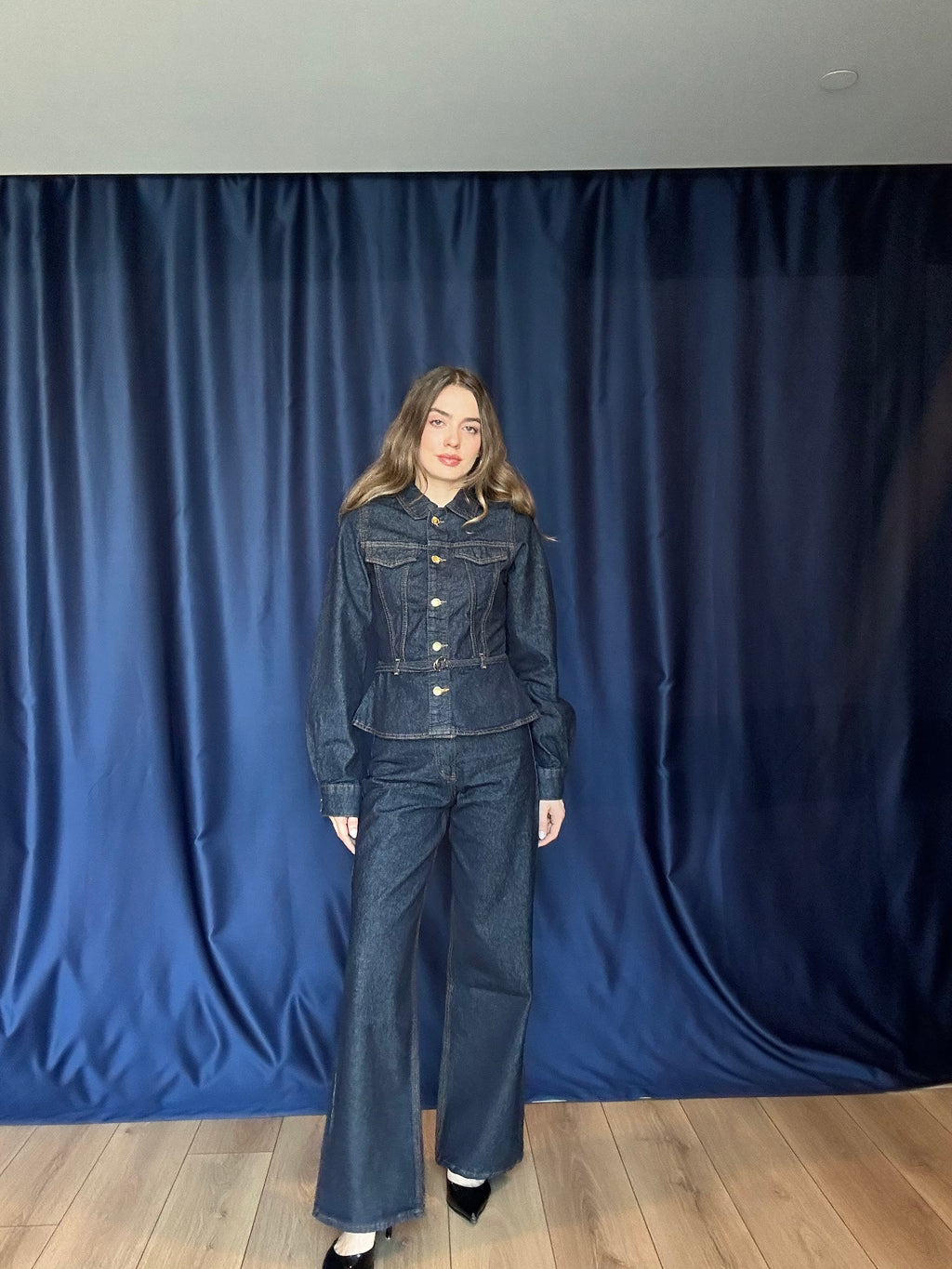 Aec Prive Kadın Lüx Kemerli Denim Ceket Pantolon Takım -675