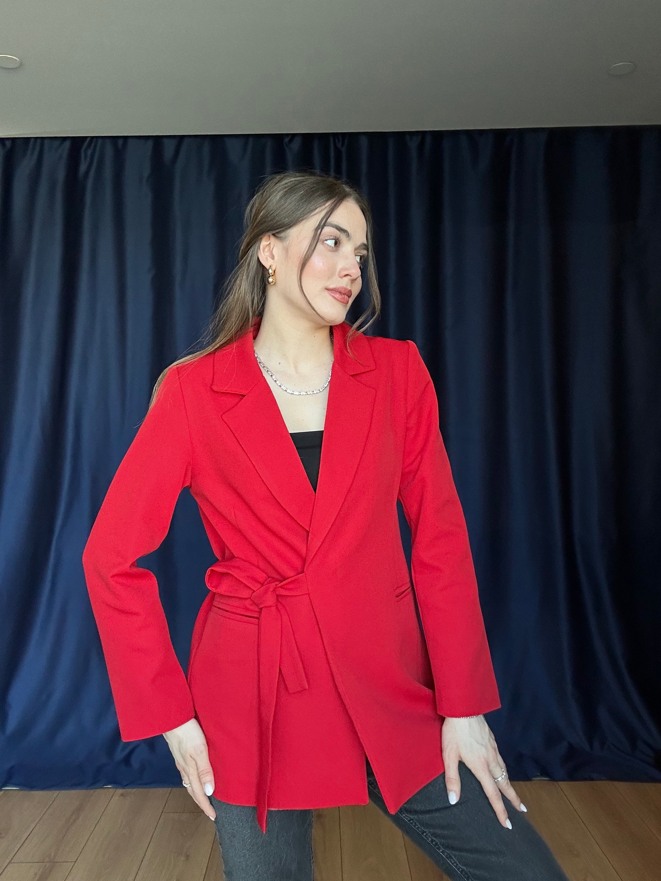 Aec Prive Kadın Kırmızı Beli İnce Gösteren Şık Blazer Ceket