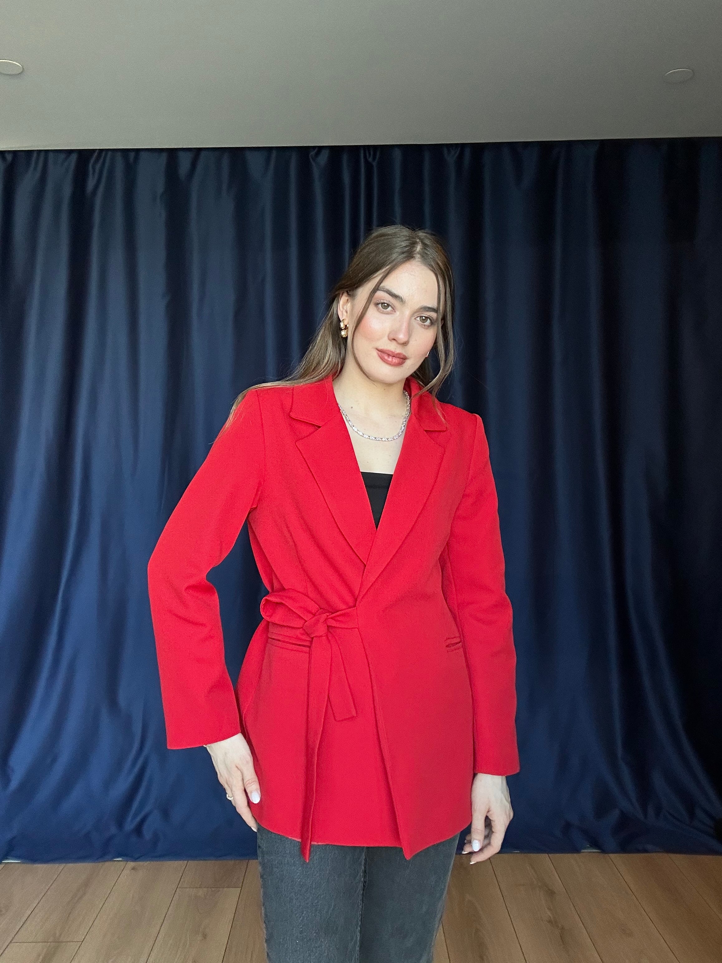Aec Prive Kadın Kırmızı Beli İnce Gösteren Şık Blazer Ceket