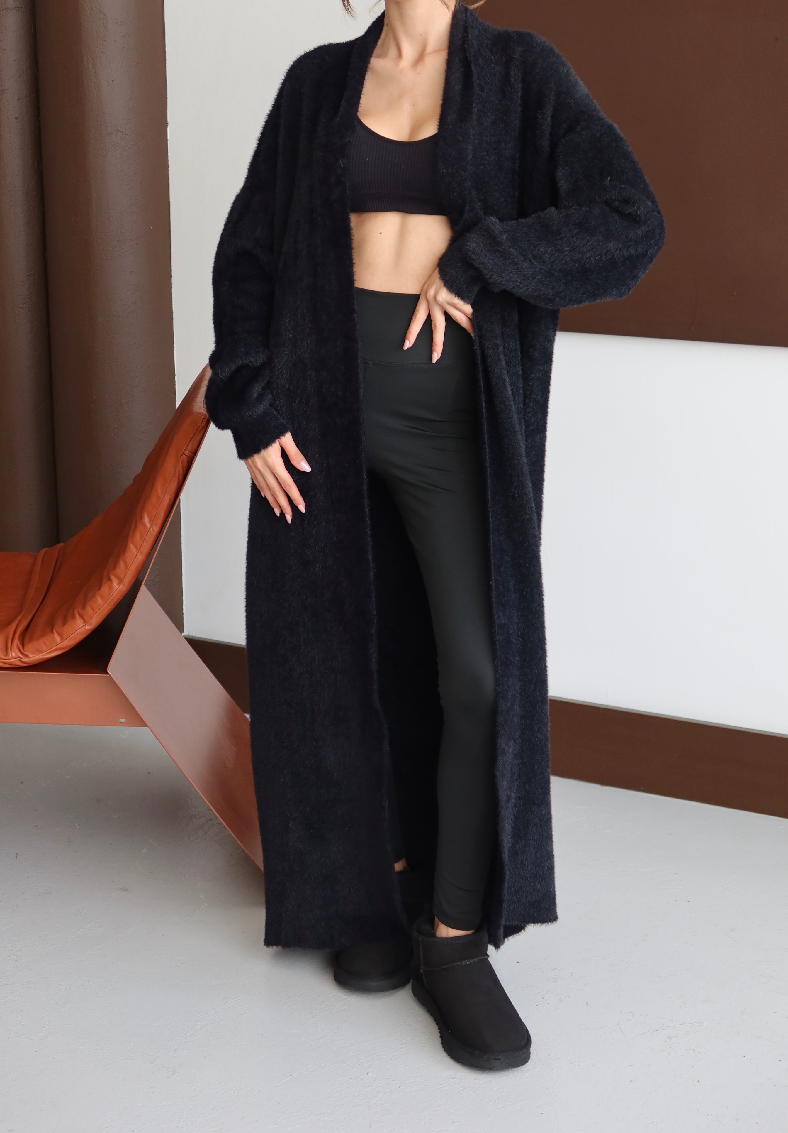 Aec Prive Women's Angora Soft Thick Long Cardigan Fashion