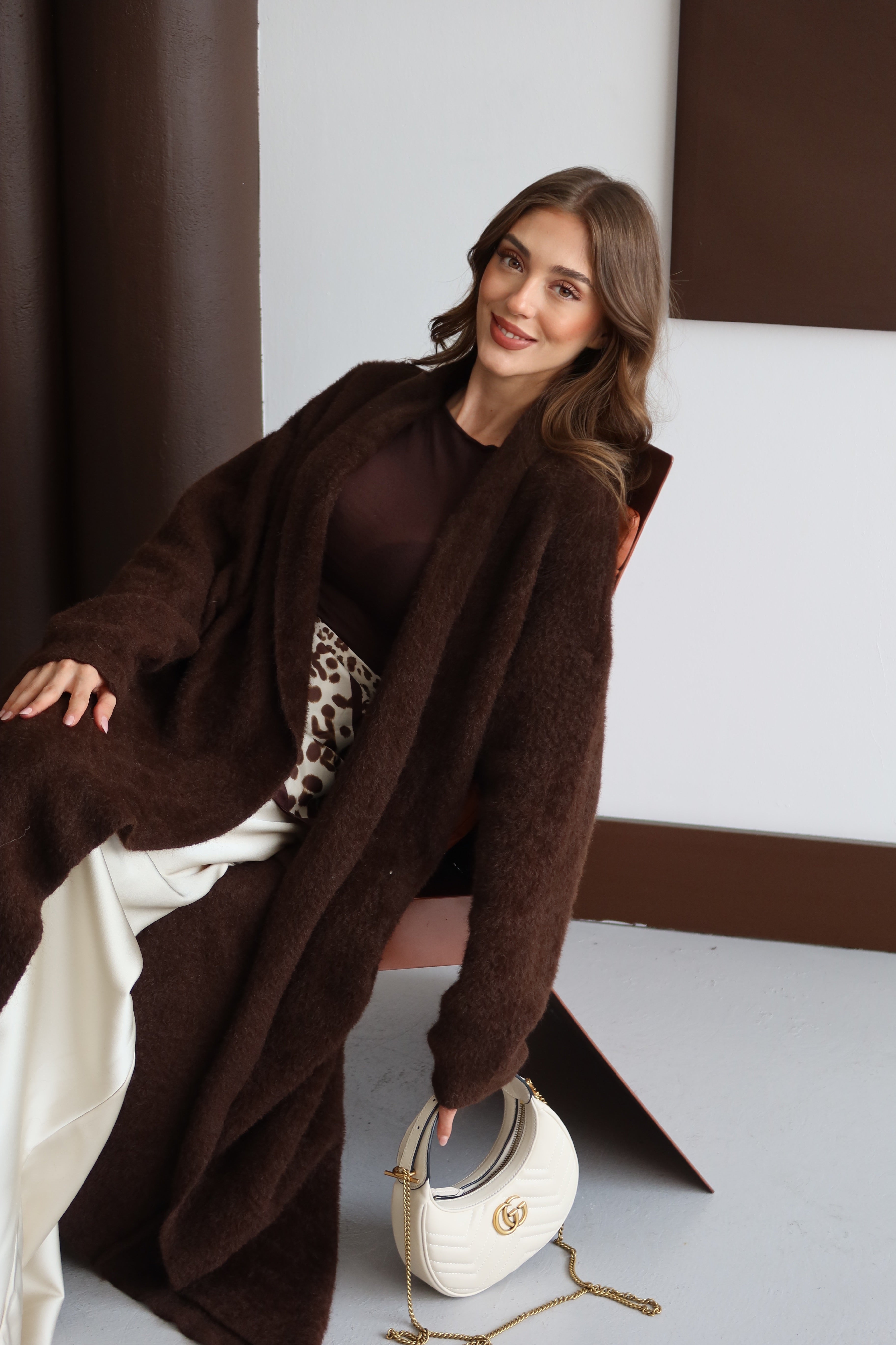 Aec Prive Women's Angora Soft Thick Long Cardigan Fashion