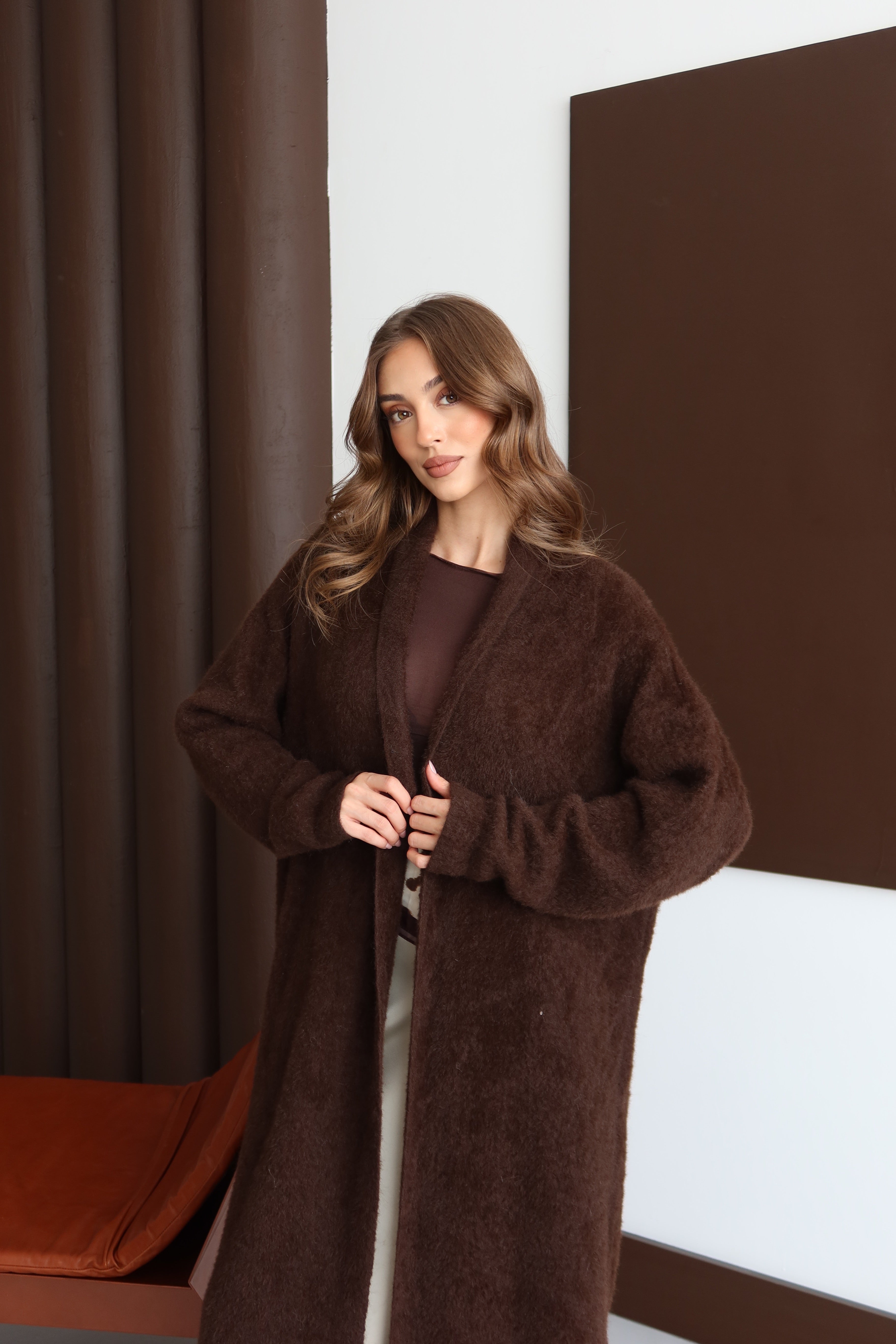 Aec Prive Women's Angora Soft Thick Long Cardigan Fashion