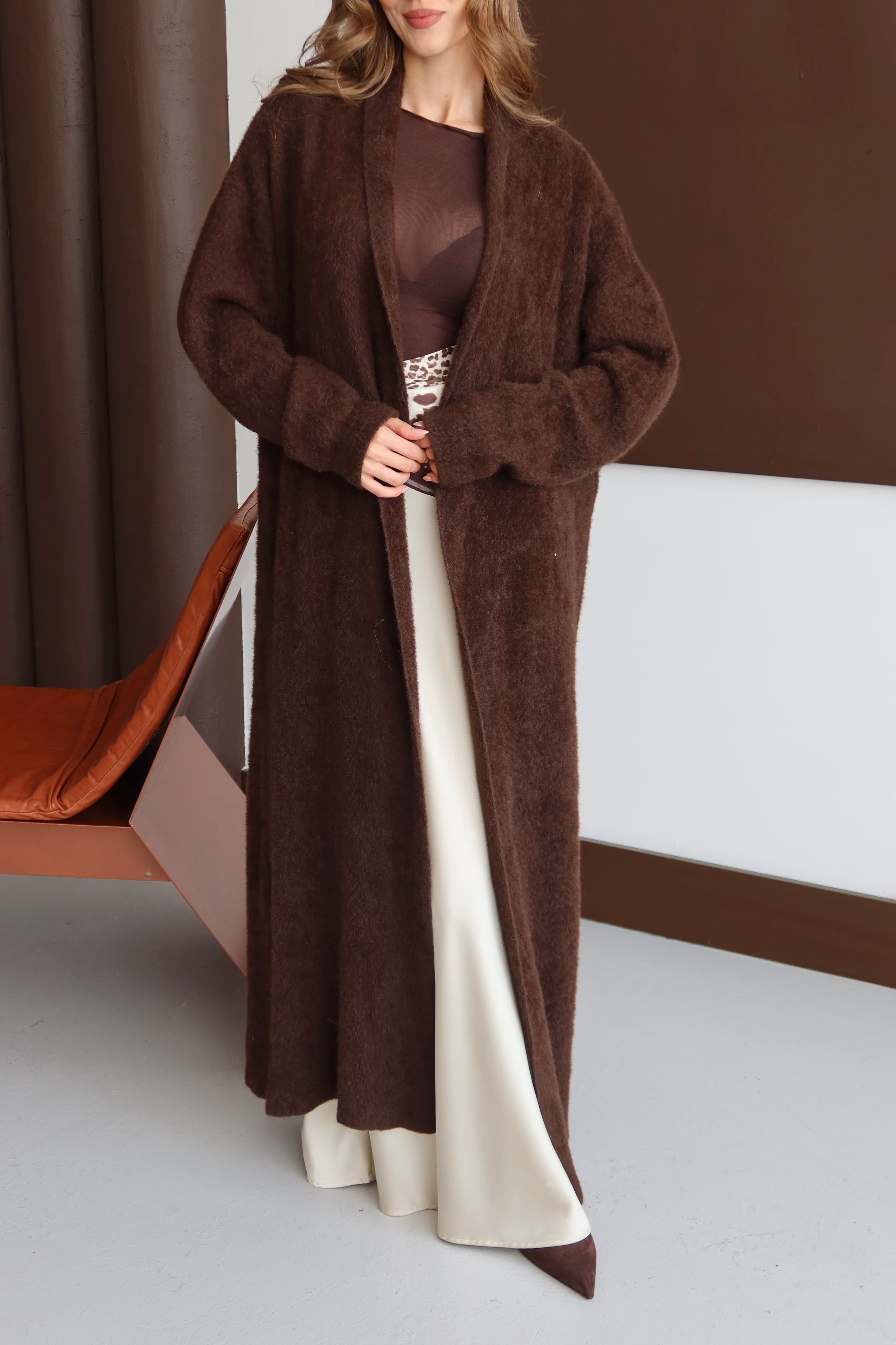 Aec Prive Women's Angora Soft Thick Long Cardigan Fashion