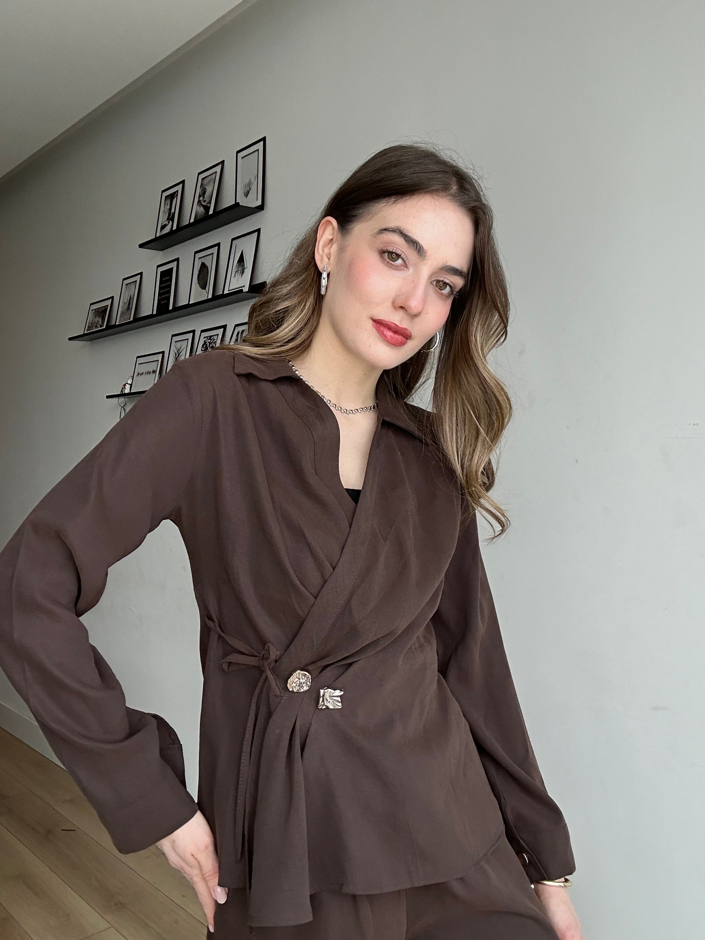 Aec Prive Women's Gold Button Special Design Luxury Blouse and Trousers Set - 3242