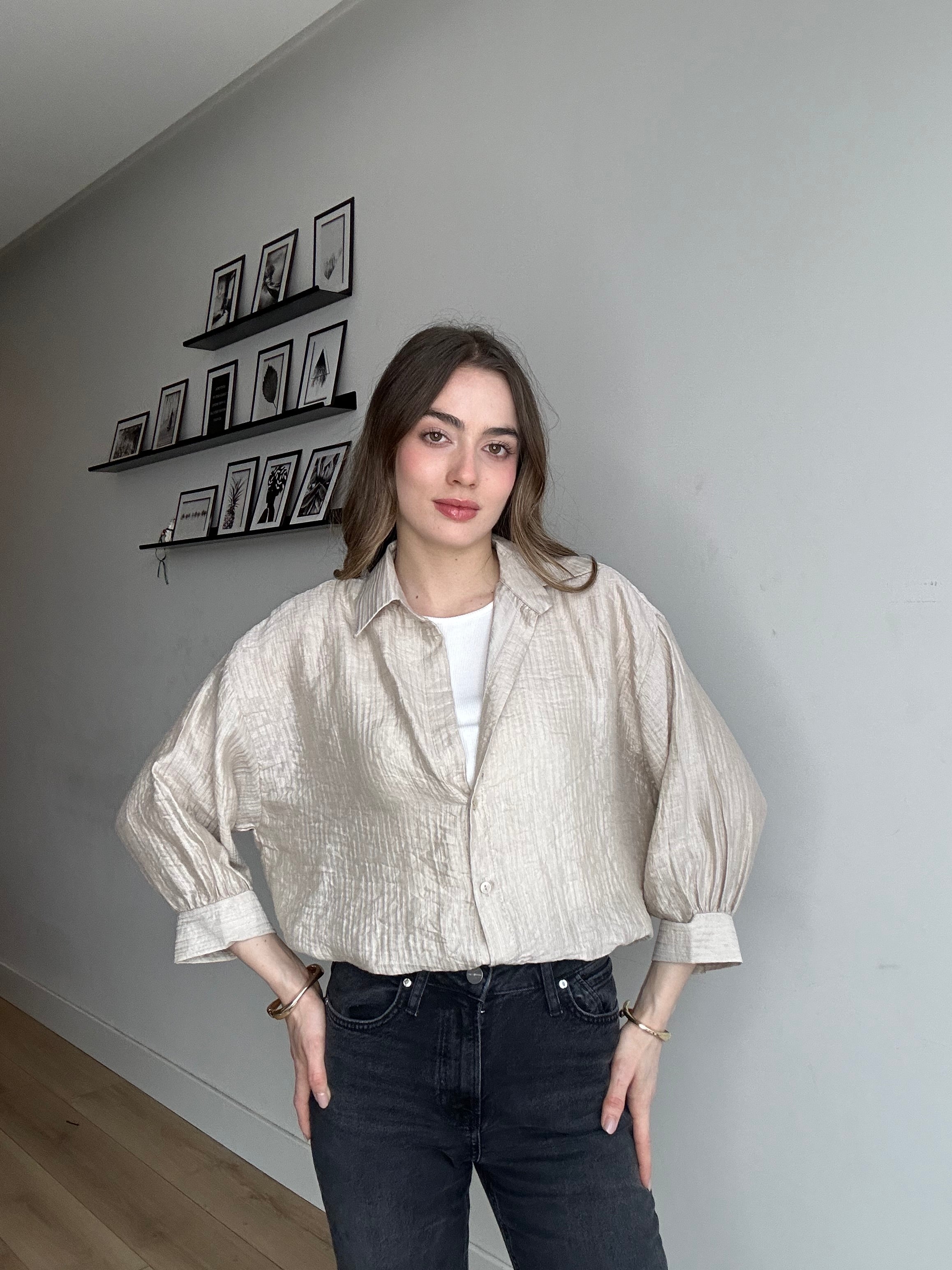 Aec Prive Women's Timeless Cut Premium T-Shirt and Shirt Two-Piece Set - 6699