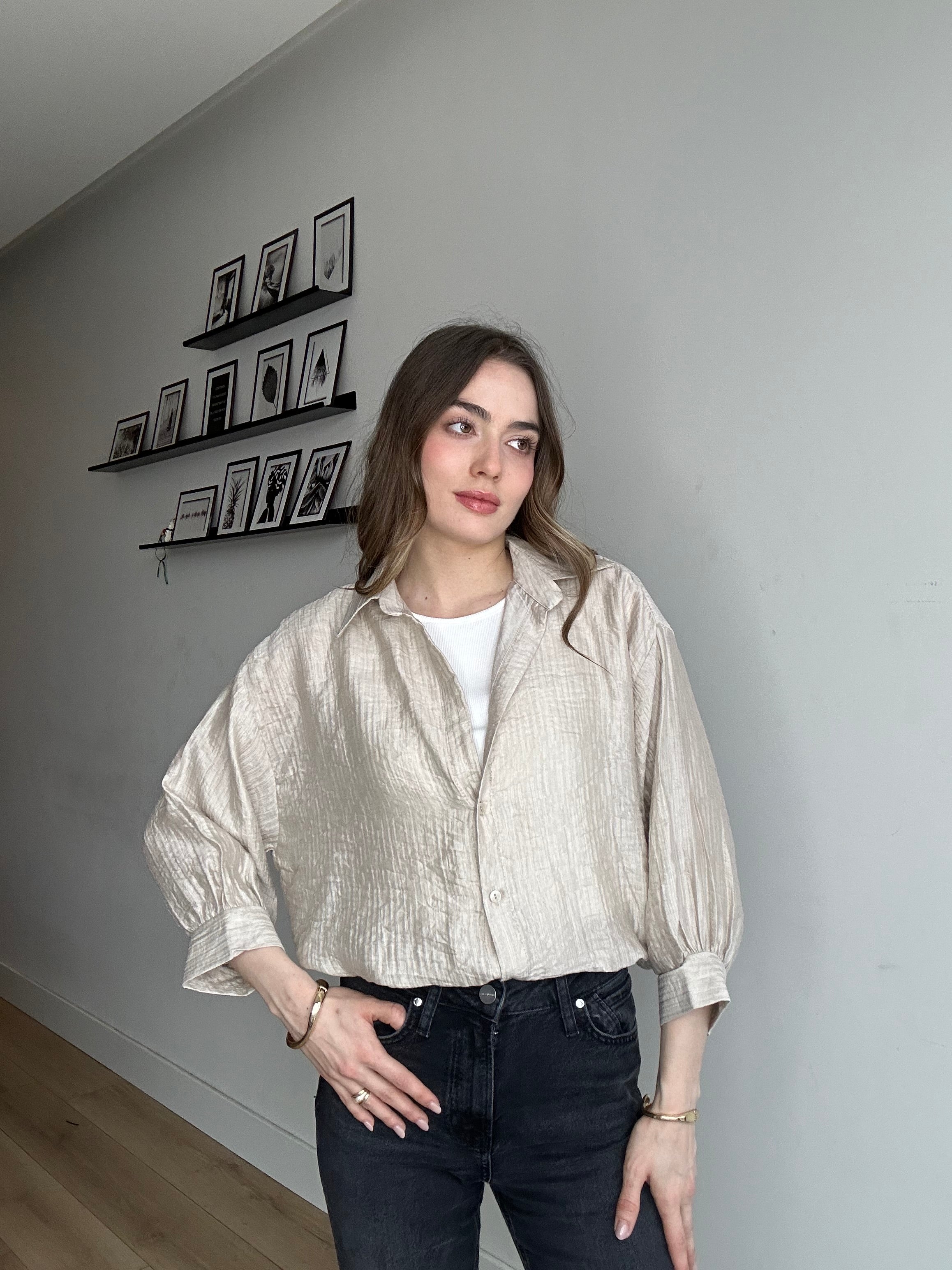 Aec Prive Women's Timeless Cut Premium T-Shirt and Shirt Two-Piece Set - 6699