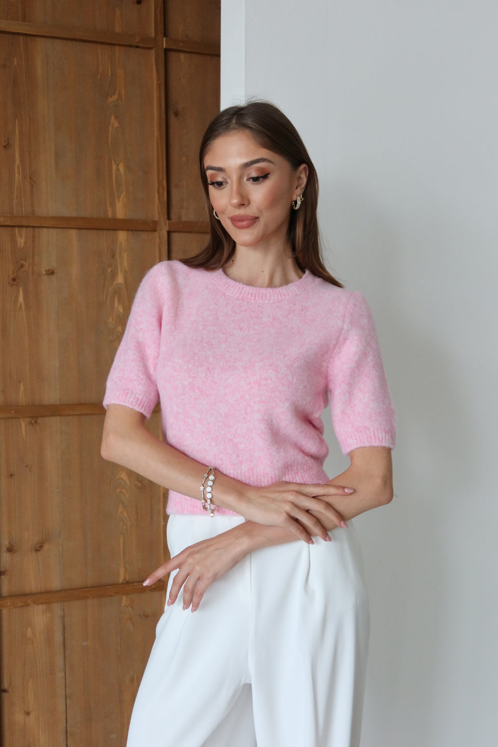Aec Prive Women's Short Sleeve Plush Sweater