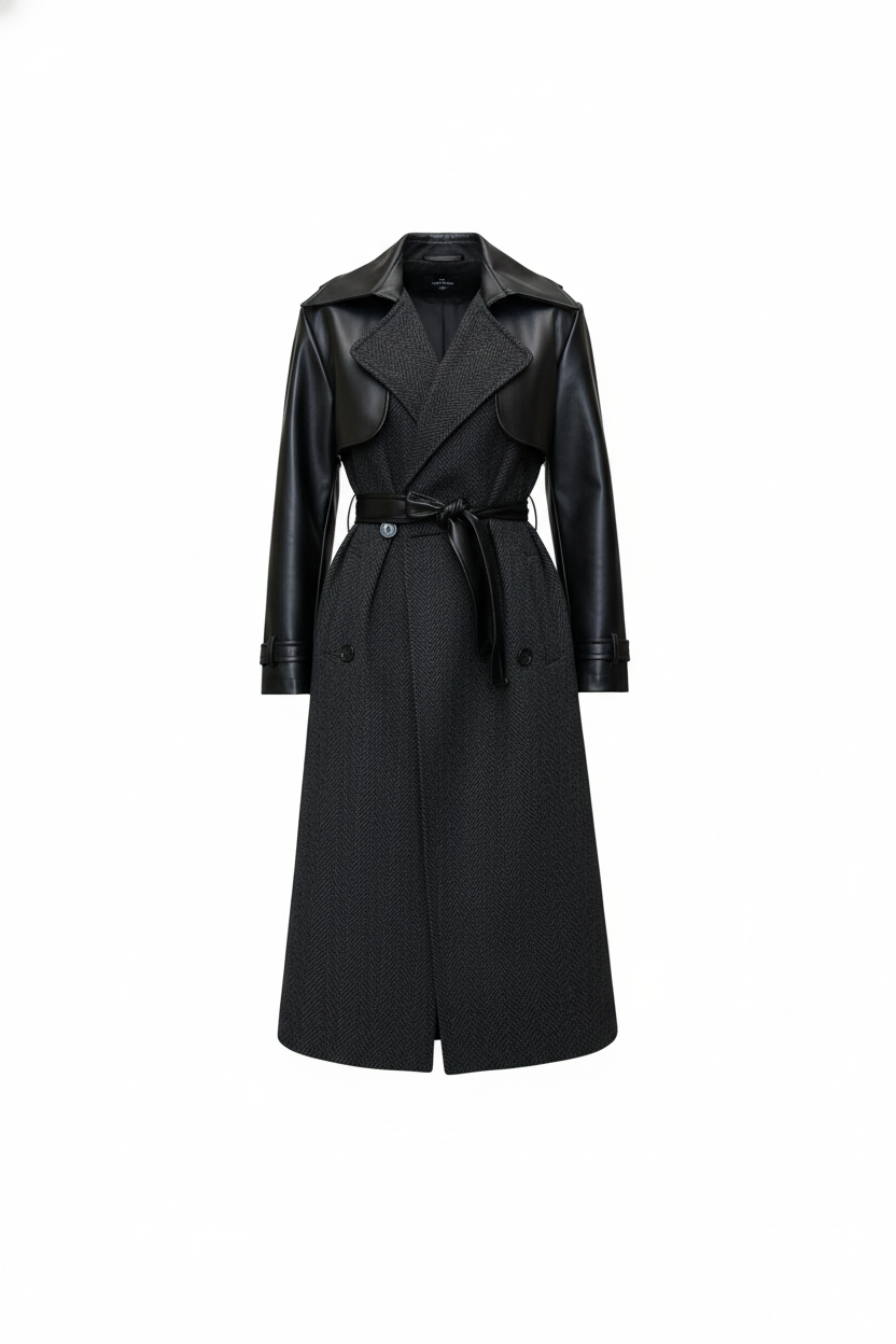 Aec Prive Leather Detail Women's Wool Coat Fashion