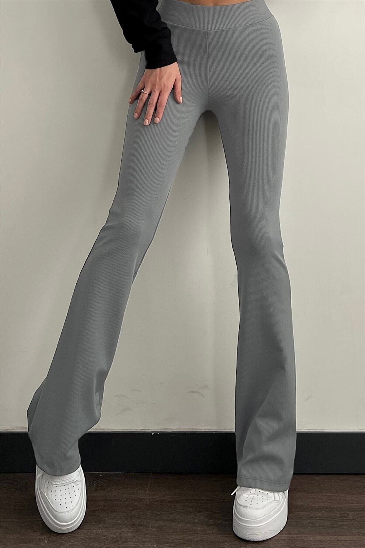 Aec Prive gri yüksek bel ispanyol paça tayt, rahat ve şık bir tasarımla günlük kullanım için ideal