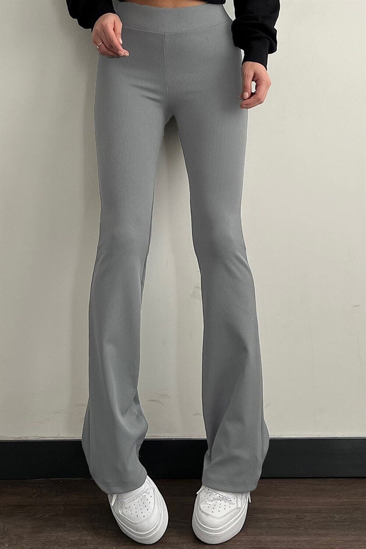 Aec Prive gri yüksek bel ispanyol paça tayt, şık görünüm için ideal bir seçenek