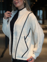 Aec Prive Kadın Premium Kalite Deri Detaylı Angora Ceket Hırka