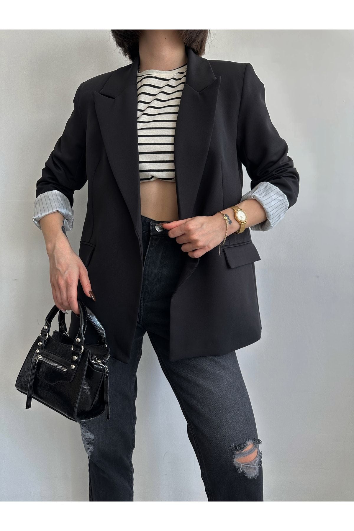 Aec Prive siyah kadın blazer ceket, rahat kesim ile şık görünüm için ideal