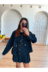 Aec Prive kadın kadi yaka kot ceket, rahat kesim ve şık tasarım ile kombinlenmiş