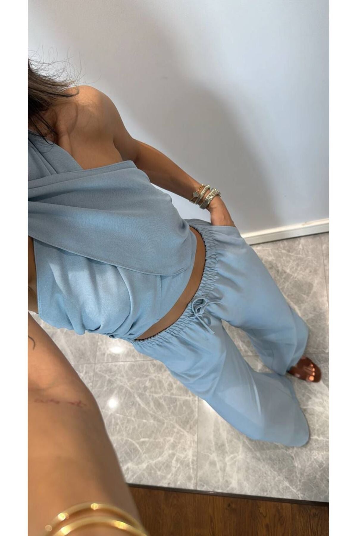 Aec Prive mavi kadın pamuklu ikili takım, rahat kesim ve şık tasarım ile yaz ayları için ideal