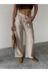 Aec Prive kadın pamuklu palazzo pantolon, rahat kesim ve şık tasarıma sahip doğal renk tonunda