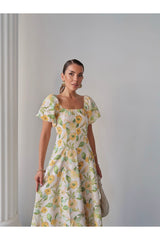 Aec Prive limon desenli keten elbise, yaz için hafif ve şık bir seçenek