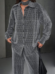 Aec Prive lüx taşlı kadın gömlek pantolon takım, modern tasarıma sahip şık gri outfit