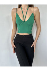 Aec Prive yeşil korse büstiyer, ince askılı ve vücut hatlarını vurgulayan tasarım